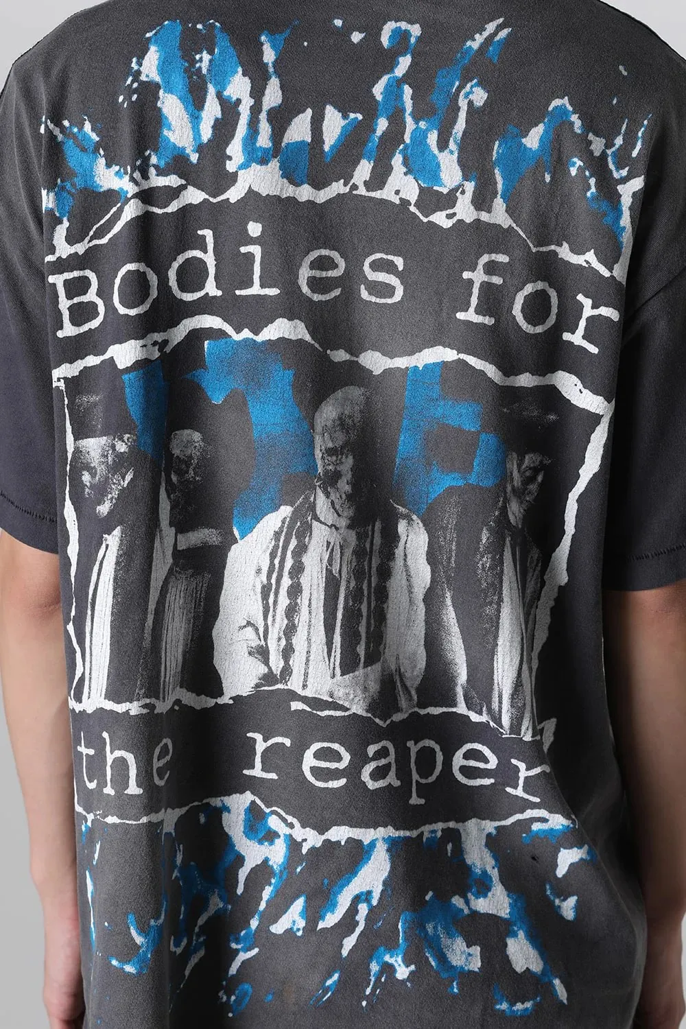 SAINT MICHAEL SS TEE/B FOR REAPER Jesus Hell's Angels Washed and Distressed Short Sleeves Washed Black S-XL Garment Dyed Printed Washed and Distressed
